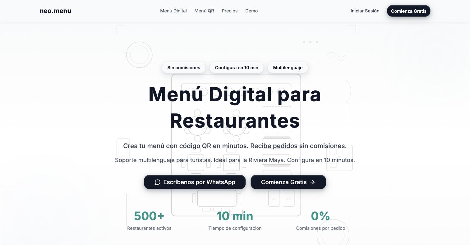 The neo.menu landing page, built by Axiom Atlas